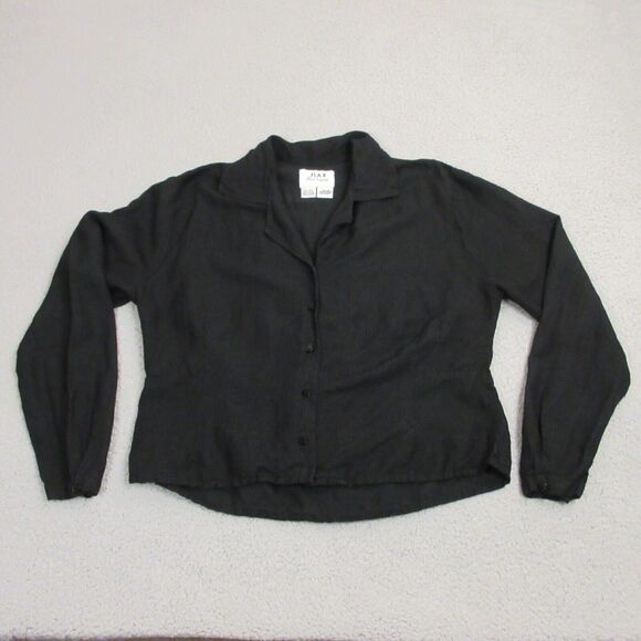 FLAX Jeanne Englehart Womens Linen Rayon Button Up Blouse Top size M Black - Picture 1 of 8